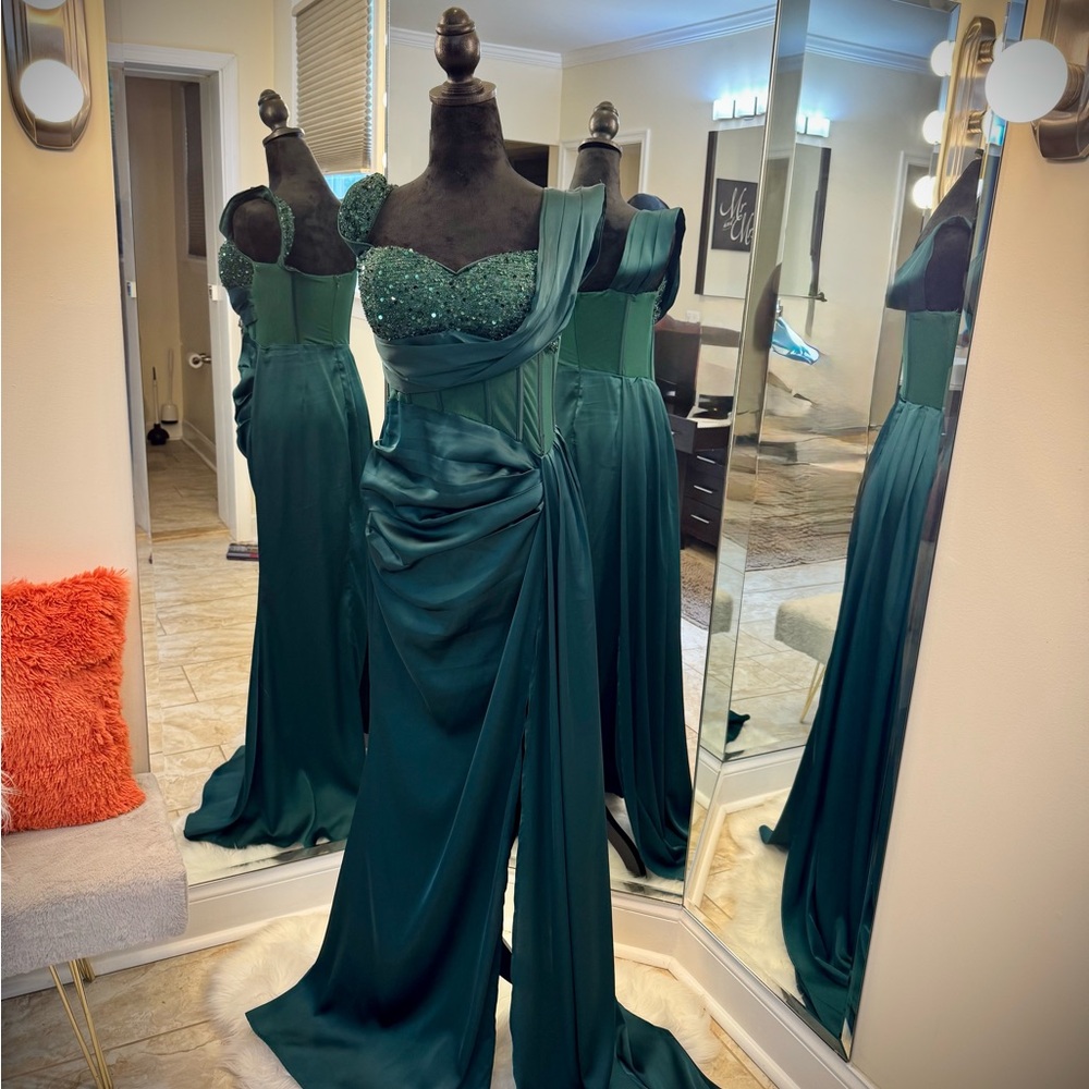 SHEIN One Shoulder Green Dress